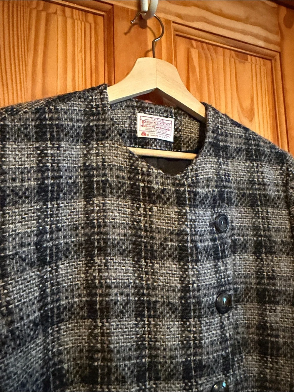 Pendleton Vintage Black & Gray Plaid Boxy Wool Jacket